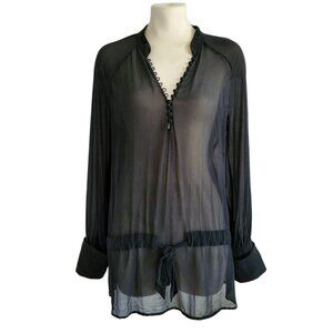 Guess by Marciano Silk Chiffon Long line Sheer Whimsigoth Tunic French Cuffs M